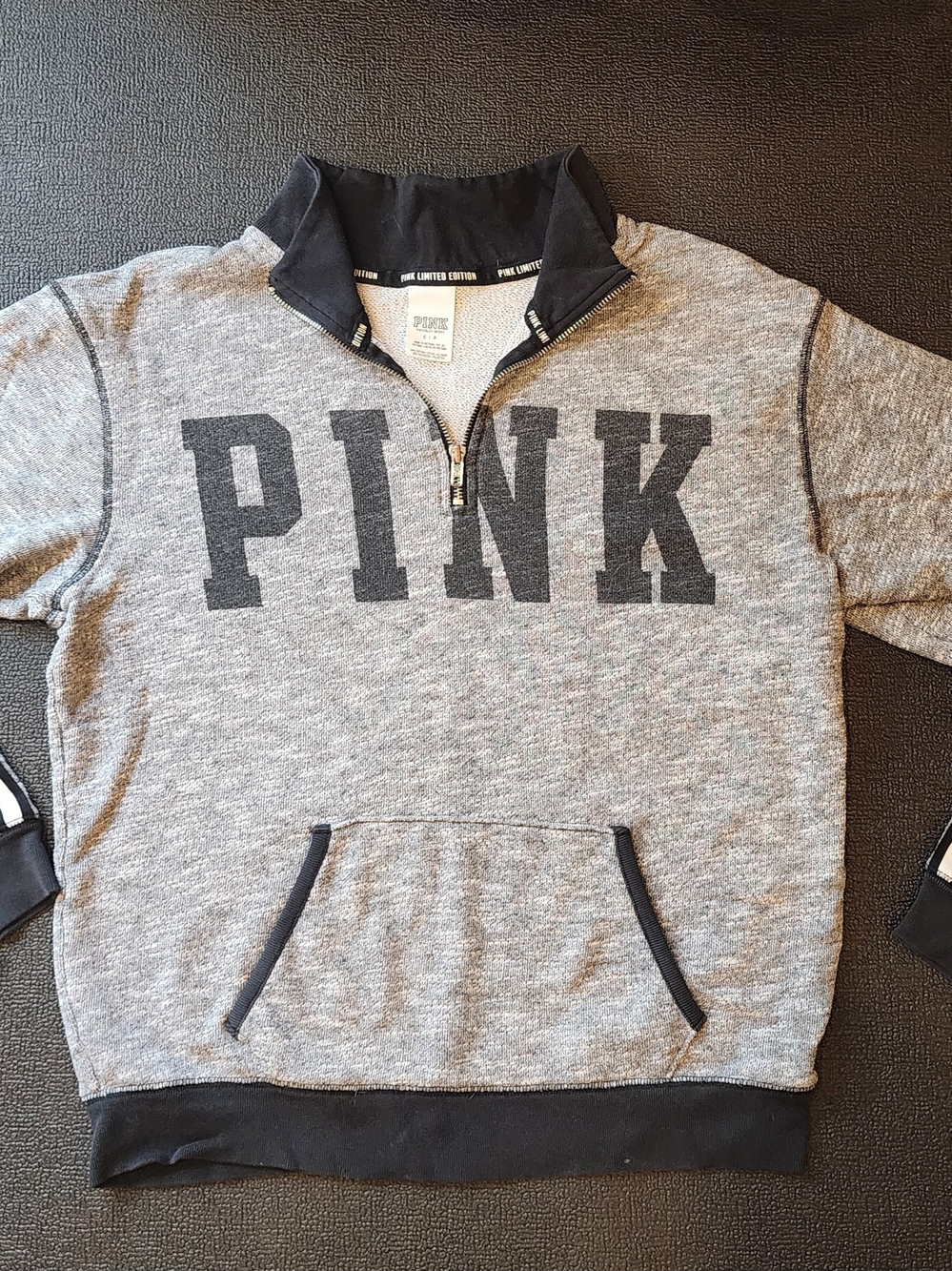 PINK Victoria's Secret Gray Half-Zip Sweatshirt with Black Accents